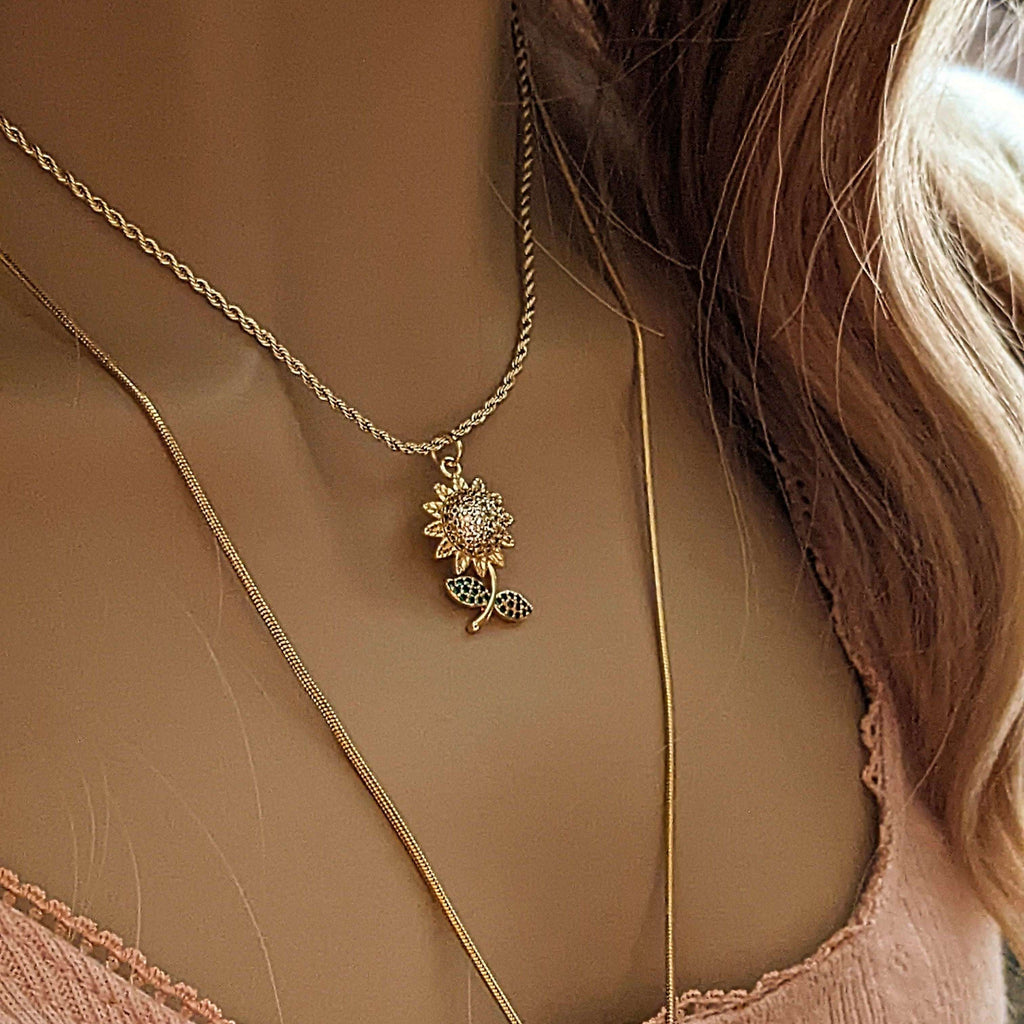 Gold CZ Daisy/Sunflower Necklace, 20 inch
