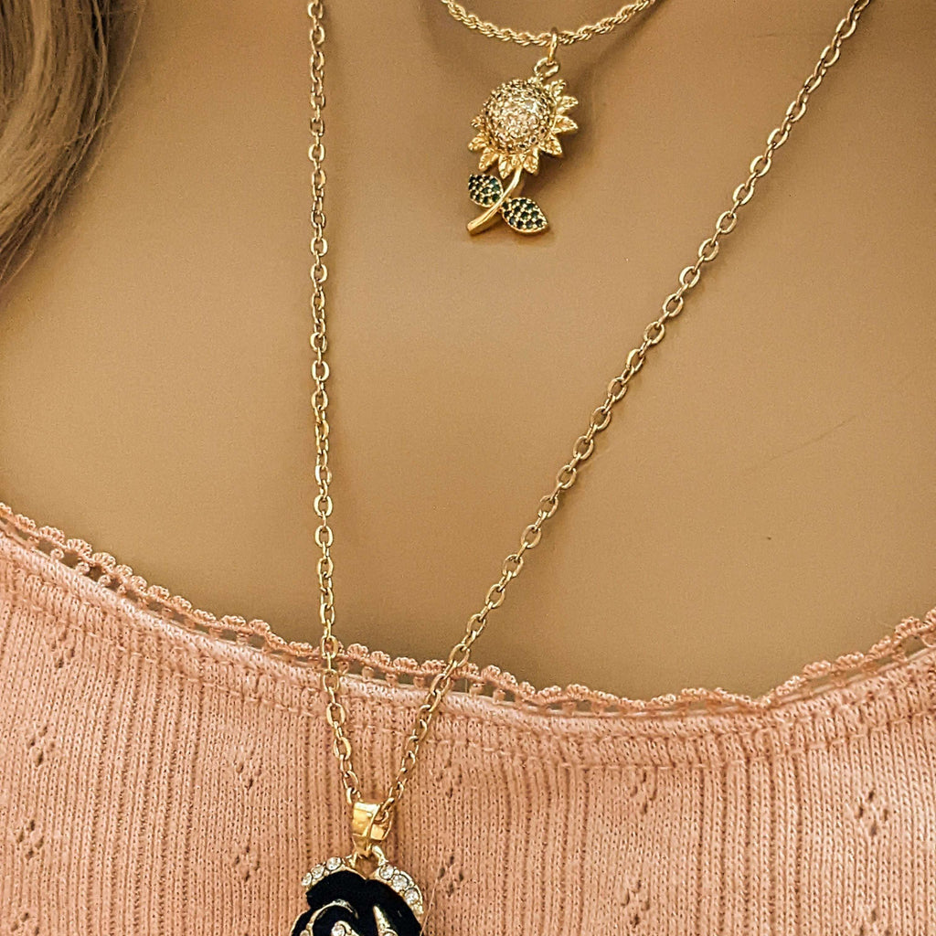 Gold CZ Daisy/Sunflower Necklace, 20 inch