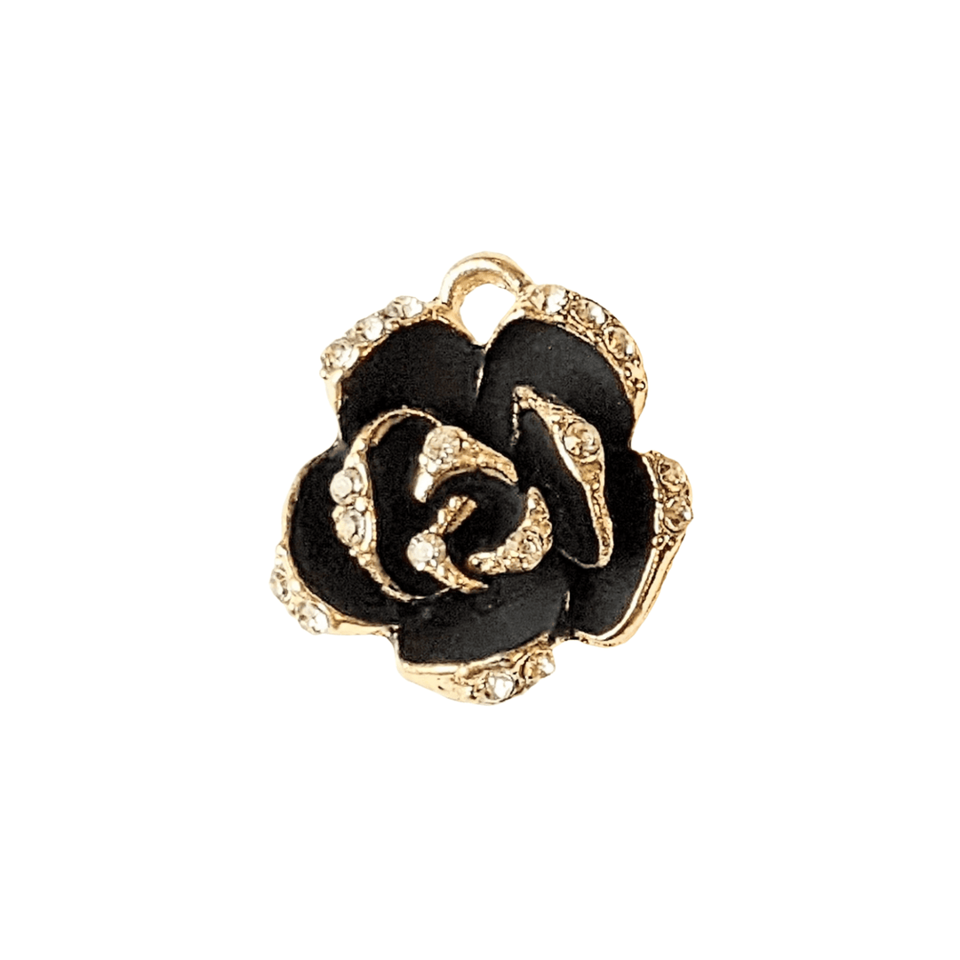 Gold CZ Enamel Rose Charm Pendant