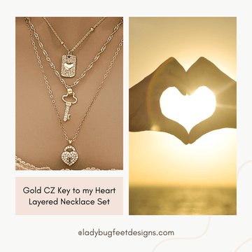 Gold CZ Key to my Heart Layered Necklace Set