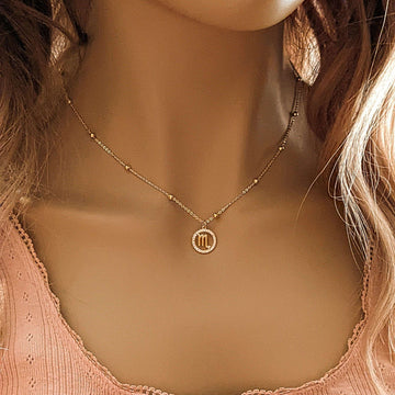 Gold CZ Zodiac Symbol Necklace - 18 inch