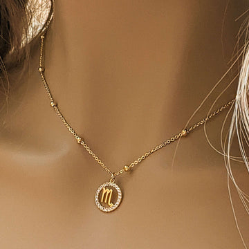 Gold CZ Zodiac Symbol Necklace - 18 inch