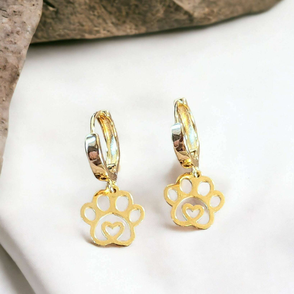 Gold Dog/Cat Paw Hoop earrings, 16mm Hoop Drop