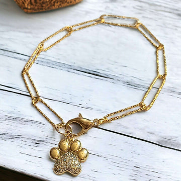 Gold Dog/Cat Paw Paperclip Chain Bracelet
