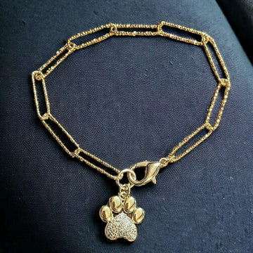 Gold Dog/Cat Paw Paperclip Chain Bracelet