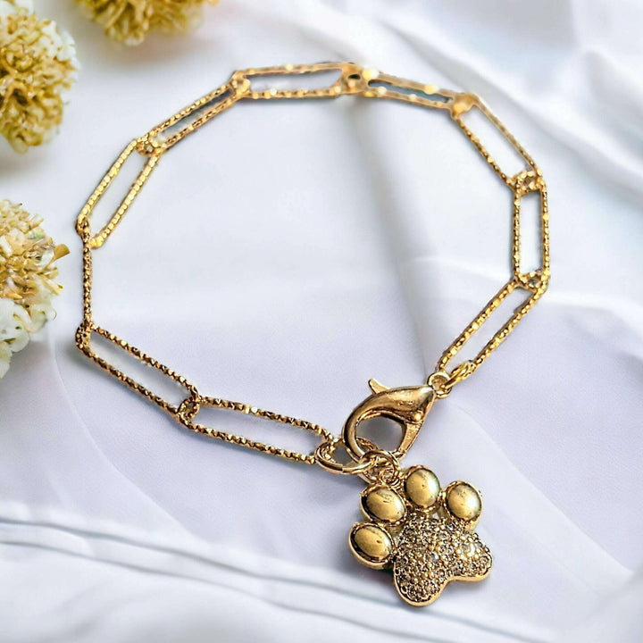 Gold Dog/Cat Paw Paperclip Chain Bracelet