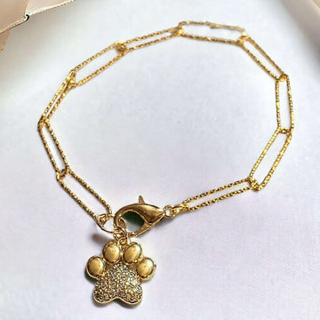 Gold Dog/Cat Paw Paperclip Chain Bracelet