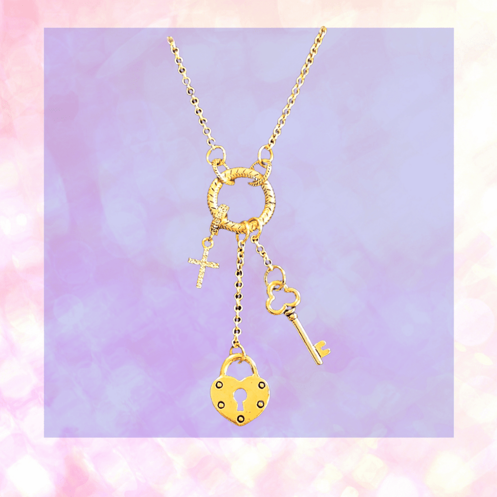 Gold Heart Lock and Key Charm Keeper Necklace, 18 - 24 inches