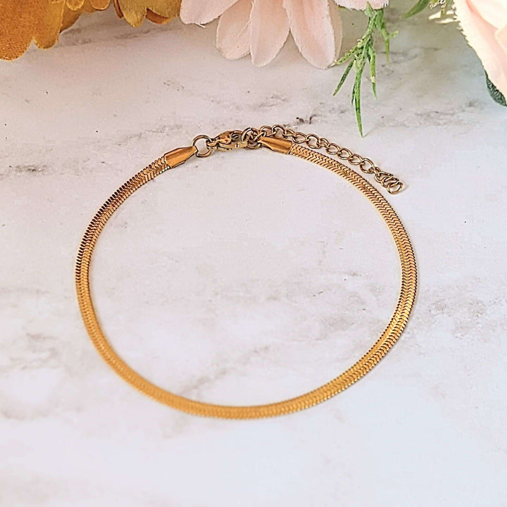 Gold Herringbone Chain Anklet