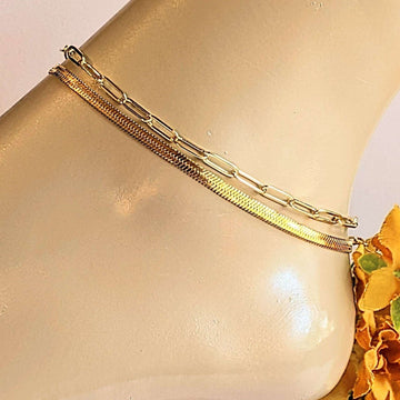 Gold Herringbone Chain Anklet