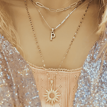 Gold Paperclip Initial Layered Necklace Set