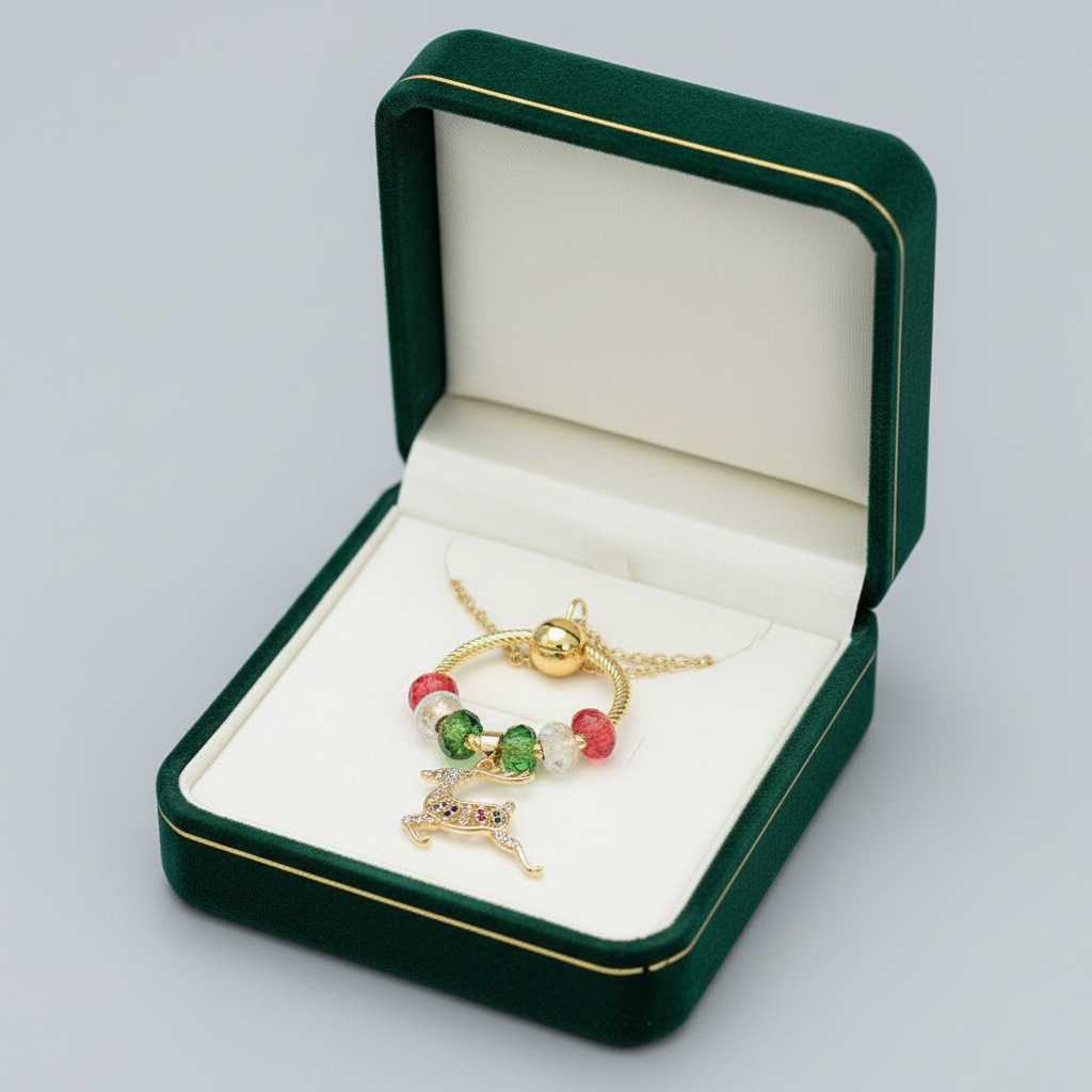 Gold Reindeer Charm Keeper Necklace, Approx. 26 inches