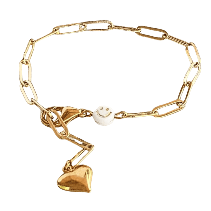 Gold Smiley Stainless Steel Paperclip Chain Bracelet