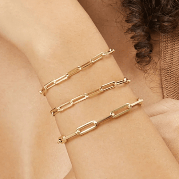 Gold Smiley Stainless Steel Paperclip Chain Bracelet