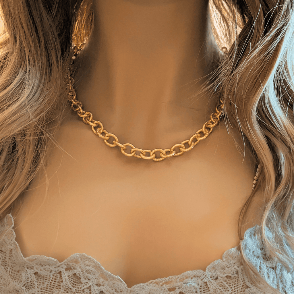 Textured Oval Link Necklace, Gold - 24 inch