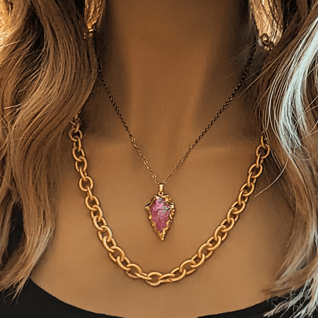 Textured Oval Link Necklace, Gold - 24 inch