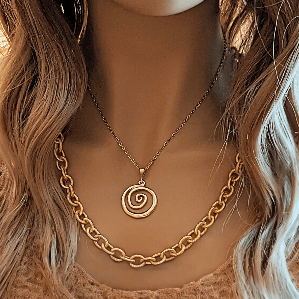 Textured Oval Link Necklace, Gold - 24 inch
