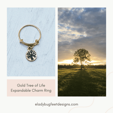 Tree of Life Expandable Charm Ring - Gold