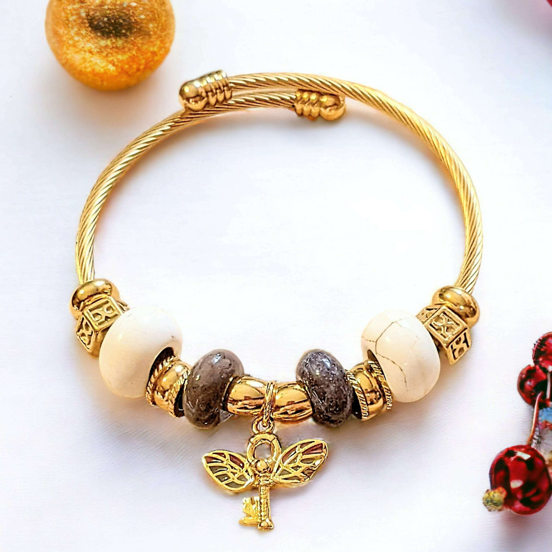Gold Winged Key Euro Cuff Wrap Bracelet