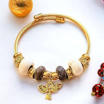 Gold Winged Key Euro Cuff Wrap Bracelet