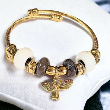 Gold Winged Key Euro Cuff Wrap Bracelet