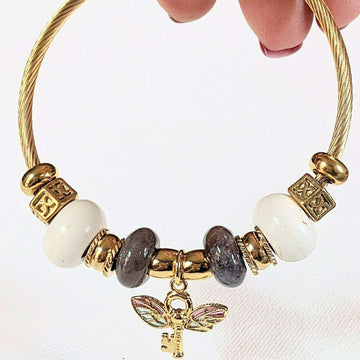 Gold Winged Key Euro Cuff Wrap Bracelet