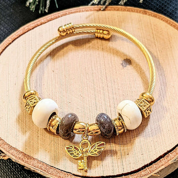 Gold Winged Key Euro Cuff Wrap Bracelet