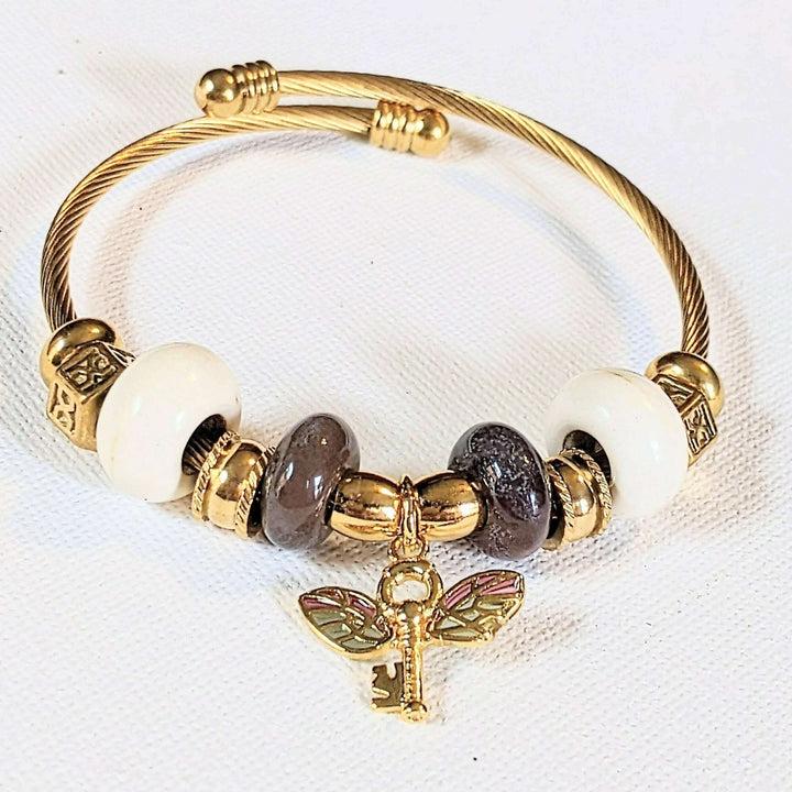 Gold Winged Key Euro Cuff Wrap Bracelet