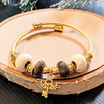 Gold Winged Key Euro Cuff Wrap Bracelet