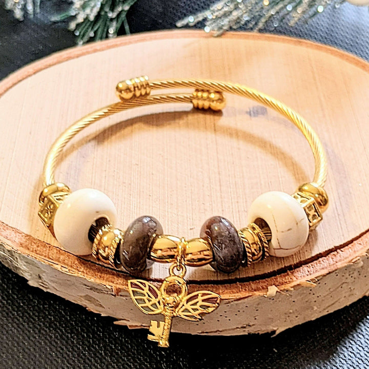 Gold Winged Key Euro Cuff Wrap Bracelet