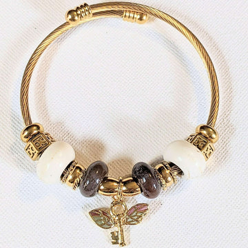 Gold Winged Key Euro Cuff Wrap Bracelet