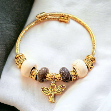 Gold Winged Key Euro Cuff Wrap Bracelet