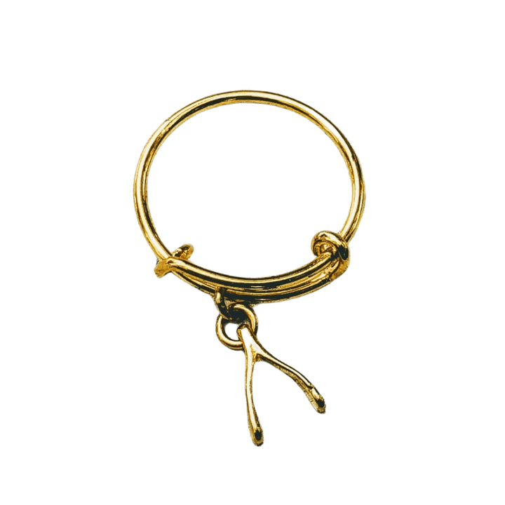 Gold Wishbone Expandable Charm Ring