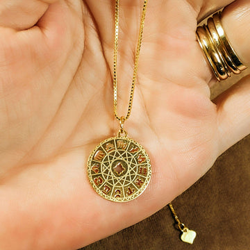 Zodiac Wheel Chart necklace, Gold - adjustable up to 24 inches
