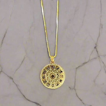 Zodiac Wheel Chart necklace, Gold - adjustable up to 24 inches