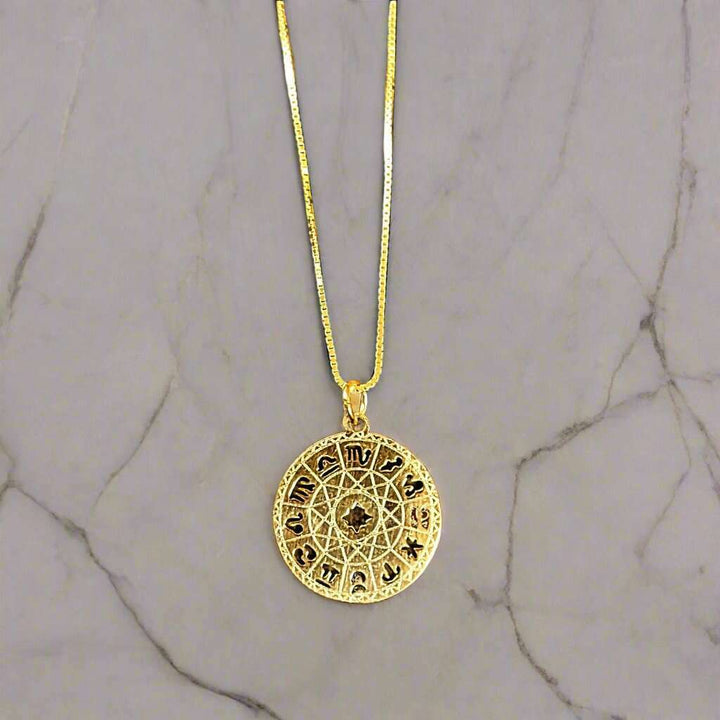 Zodiac Wheel Chart necklace, Gold - adjustable up to 24 inches