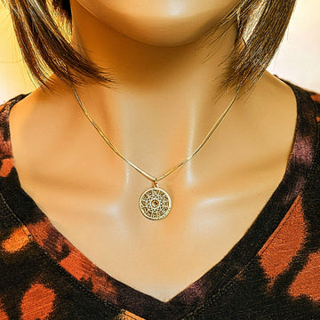 Zodiac Wheel Chart necklace, Gold - adjustable up to 24 inches