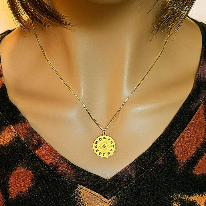 Zodiac Wheel Chart necklace, Gold - adjustable up to 24 inches
