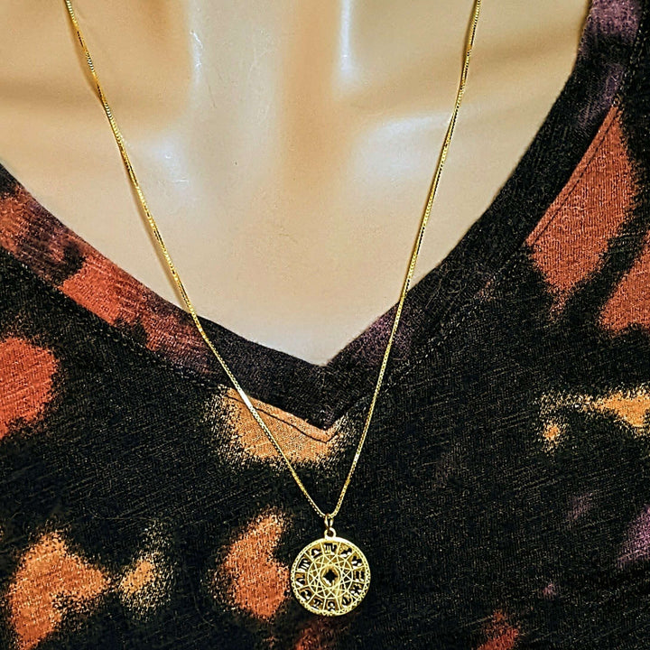 Zodiac Wheel Chart necklace, Gold - adjustable up to 24 inches