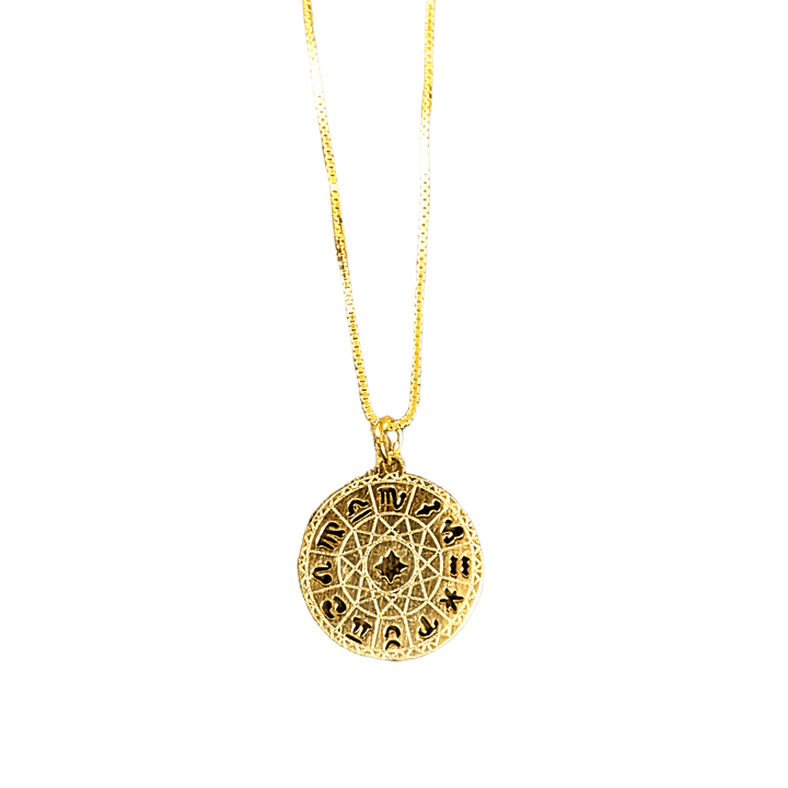 Zodiac Wheel Chart necklace, Gold - adjustable up to 24 inches