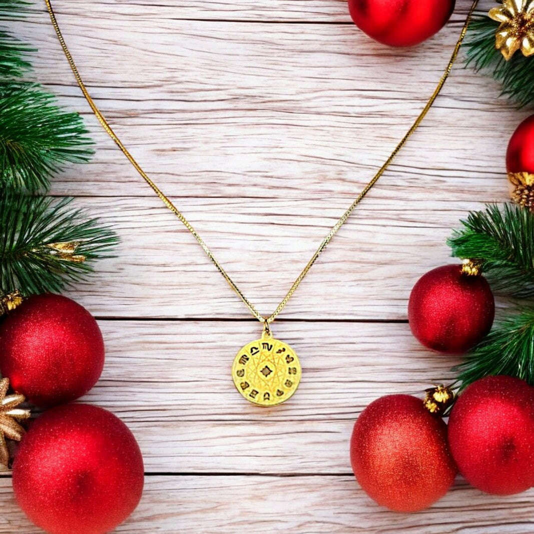 Zodiac Wheel Chart necklace, Gold - adjustable up to 24 inches
