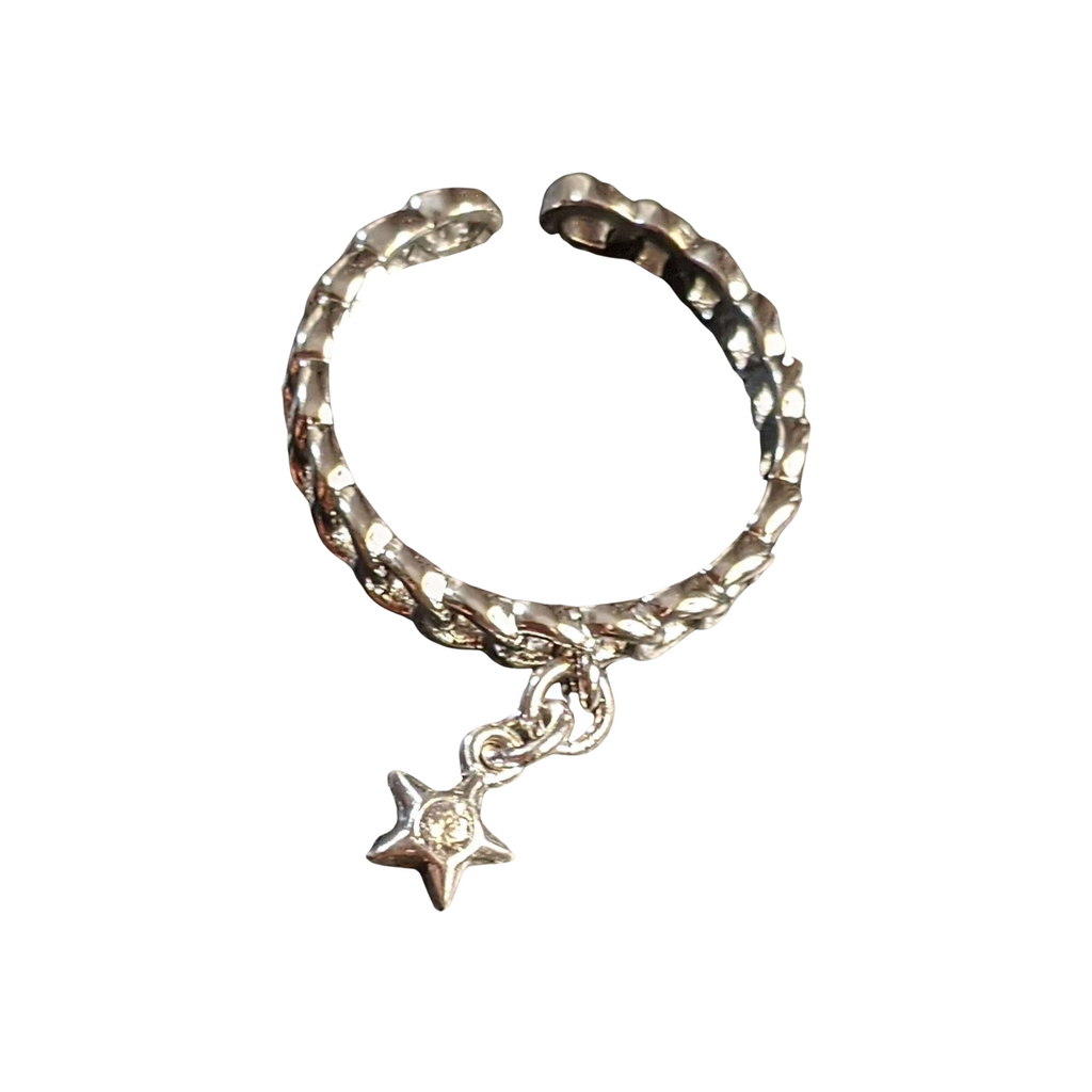 Sterling Silver Chain Link Star Charm Ring