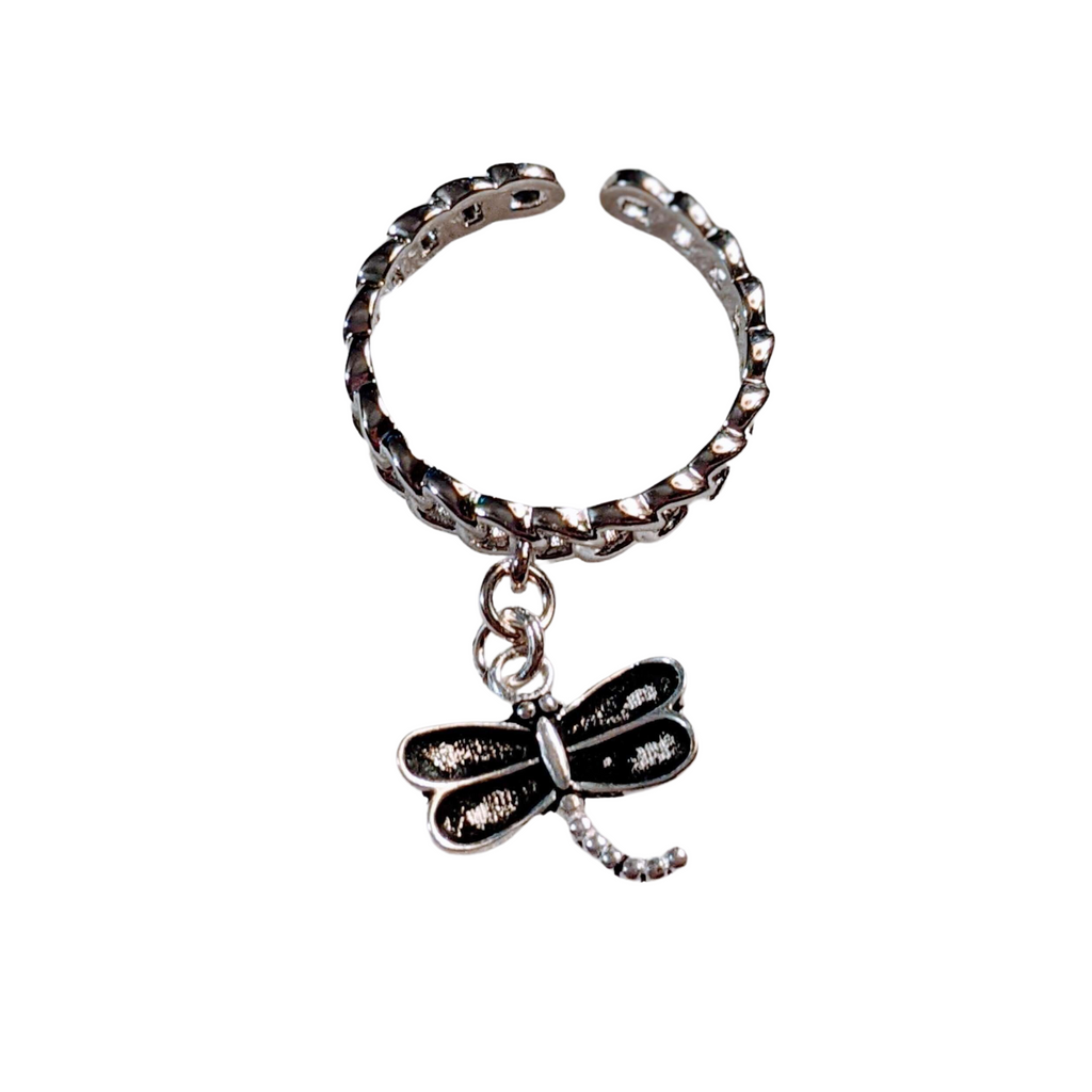Sterling Silver Dragonfly Chainlink Charm Ring