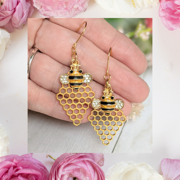 Honey Bee Honeycomb charm necklace and Earring set