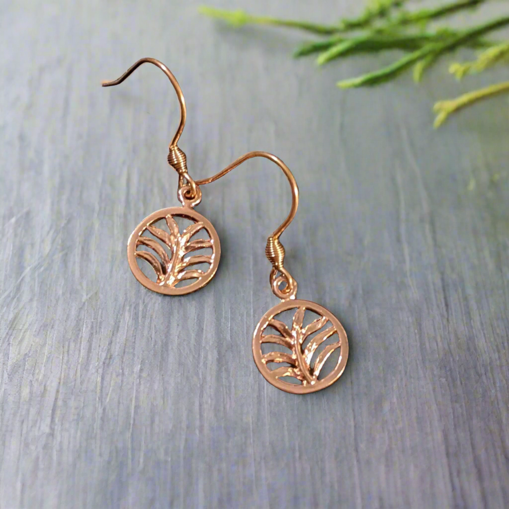 Palm Leaf Rose Gold dangle earrings