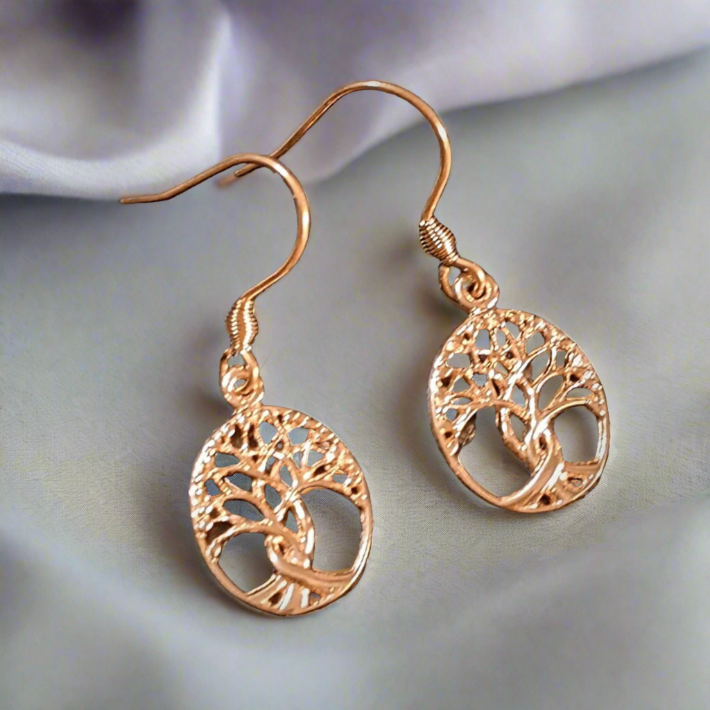 Tree of Life Rose Gold necklace earrings set,18 inch