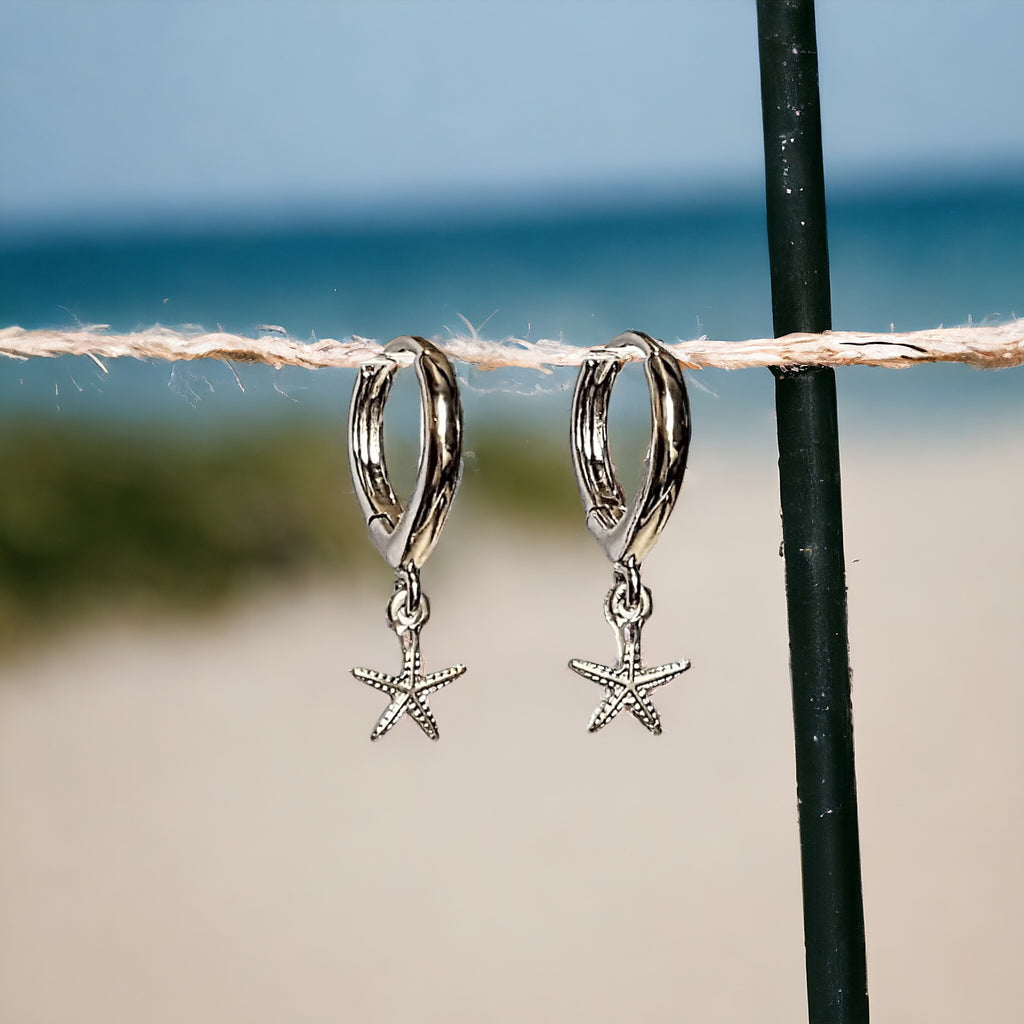 Starfish Huggie Hoop earrings, 15mm Hoop Drop