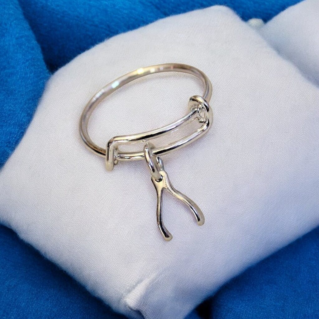 Sterling Silver Wishbone Expandable Charm Ring/Gift for her/Sterling Silver Mini Bangle