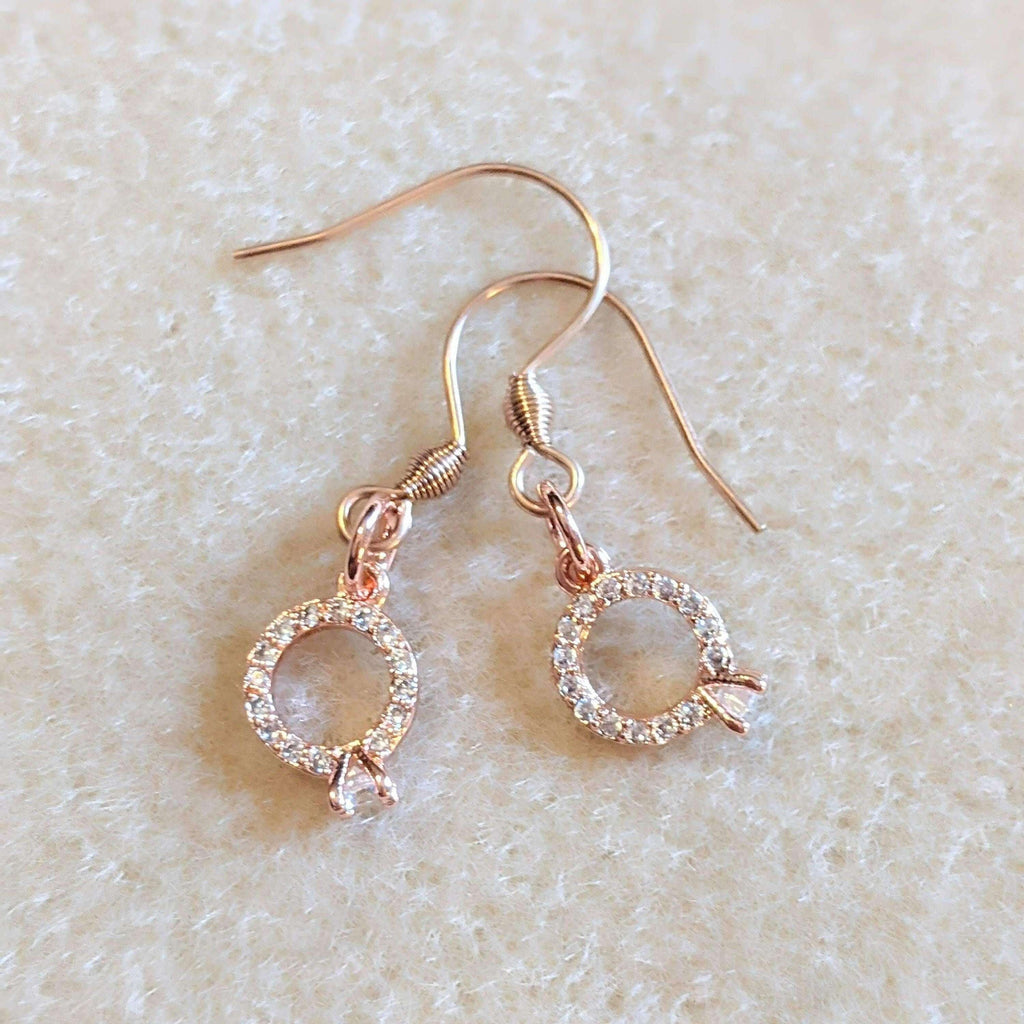 Rose Gold CZ Diamond Engagement Ring Earrings