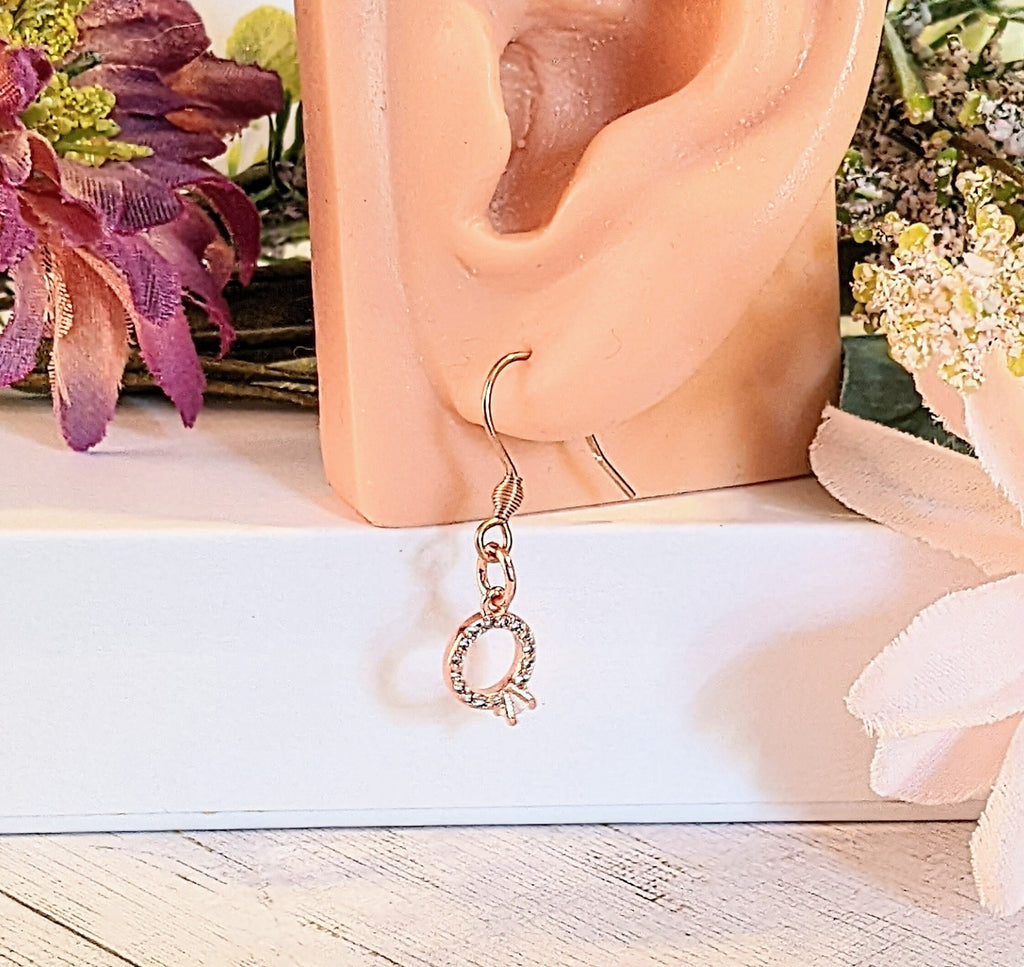 Rose Gold CZ Diamond Engagement Ring Earrings